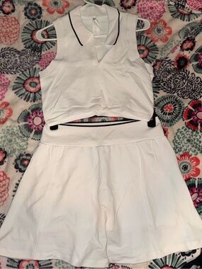 Fabletics White Athletic Tennis Crop Top & Skirt Set